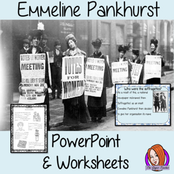 Preview of Emmeline Pankhurst PowerPoint and Worksheets Lesson