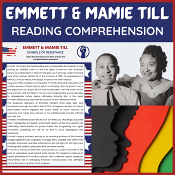 Preview of Emmett Till and Mamie Till Reading Comprehension Worksheet | Black History Month