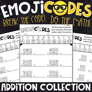 Preview of 2 and 3 Digit Addition Practice | Secret Emoji Codes Addition Worksheets