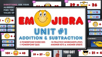 Preview of Emoji Math (Algebra): Basic Addition and Subtraction Bundle #1