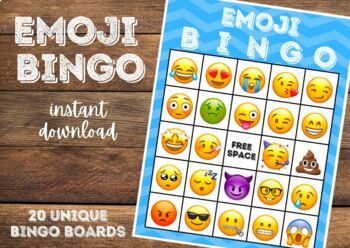Emoji Bingo | Emoji Printable Bingo | Emoji Party | 20 Cards | See Preview