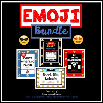 Preview of Emoji Bundle - Classroom Decor, Paper, Binder Covers, Plans, Newsletters, +