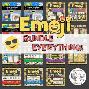 Preview of Emoji Bundle EVERYTHING! - Emoji Theme Decor, Tech Lessons, Breakouts, Awards