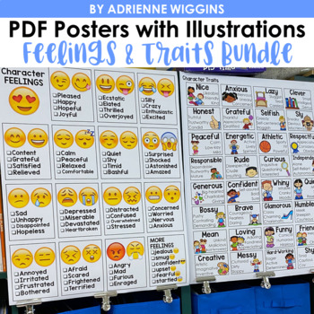 Preview of Character Feelings & Traits Illustrated Poster BUNDLE - PDF