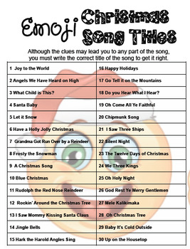 Christmas Game: Emoji Holiday Song Title Game by Wendy M Holder | TpT