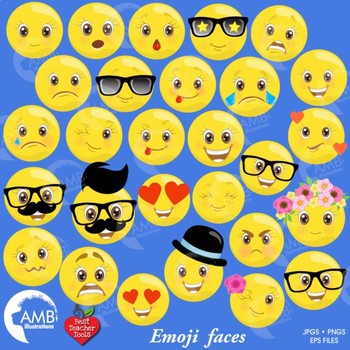Preview of Emoji Clipart, Emoticons Clipart, Smiley Face, Feelings Clipart,  AMB-2250