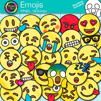 Preview of Emoji Clipart: Happy Sad Laughing Emoticon Faces Clip Art PNG Black & White