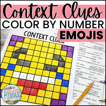 Preview of Emoji Context Clues Color By Number Worksheets Activities Coloring Pages ELA