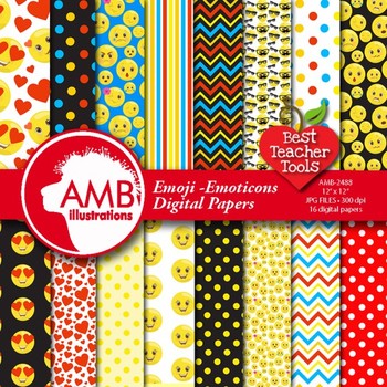 Preview of Emoji Digital Papers, Emoticons backgrounds, Clipart Patterns, AMB-2488