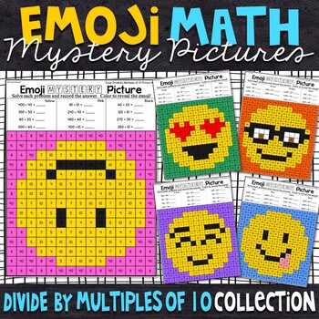 Preview of Emoji Dividing by Multiples of 10 Mystery Pictures