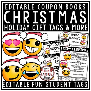 Preview of Editable Christmas Gift Tag Student & Holiday Gift Emoji Christmas Coupon Book