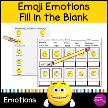 Emoji Emotion Fill in the Blank worksheet by CreativeCOTA | TpT