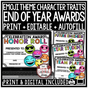 Preview of Emoji Theme Editable End of the Year Awards Superlative Classroom Certificates