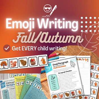 Preview of Emoji Fall / Autumn Printable Writing Activity- Short Power Paragraph & Art