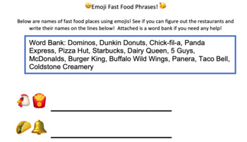 Preview of Emoji Writing Fast Food Phrases!