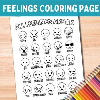 Emoji Feelings Coloring Page | All Feelings Are OK | Emotions Chart