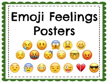 Preview of Emoji Feelings Posters (Emotional Recognition Skills) - Green Border