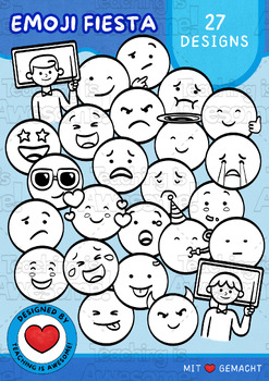 Preview of Emoji Fiesta | 27 Smiley Clipart | B&W