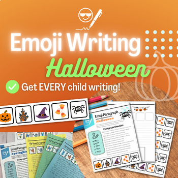 Preview of Emoji Halloween/Fall Printable Writing Activity- Short Power Paragraph & Art