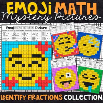 Preview of Emoji Identifying Fractions Worksheets | Fractions Color by Number