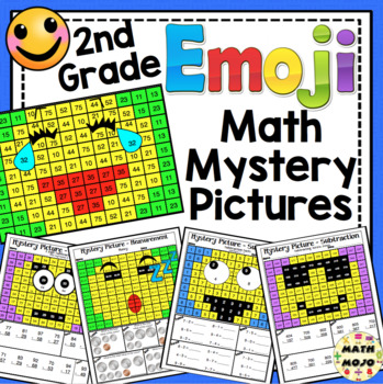 Preview of Emoji Math Mystery Pictures: 2nd Grade Math Skills