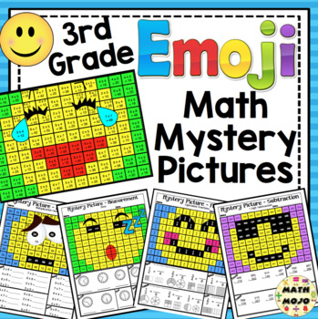 Preview of 3rd Grade Emoji Math Mystery Pictures: 3rd Grade Math Skills