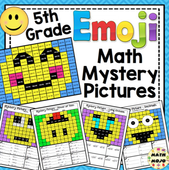 Preview of 5th Grade Emoji Math Mystery Pictures: 5th Grade Math Skills