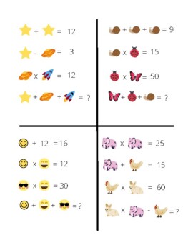 Preview of Emoji Math Puzzles #2