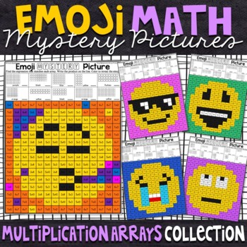 Preview of Emoji Multiplication Arrays Mystery Picture | Multiplication Coloring Worksheets