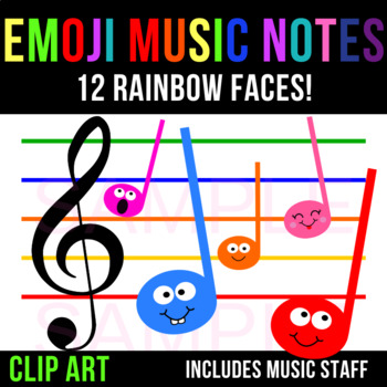 Preview of Music Clipart | 12 Music Note Faces | Staff | 300 DPI PNG