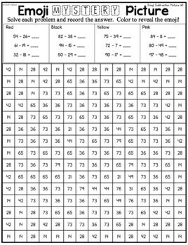 Emoji Subtraction Mystery Pictures | 2 and 3 Digit ...