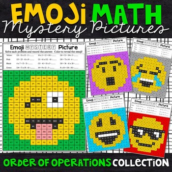 Preview of Emoji Order of Operations Mystery Pictures | Order of Operations Worksheets