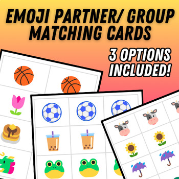 Preview of Emoji Partner/ Group Assignment Matching Cards - Random Grouping - 3 OPTIONS!