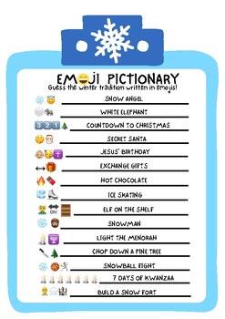 Emoji Pictionary (Winter Traditions Edition) - NEW! by Too Fun | TPT