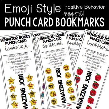 Preview of Emoji Punch Card Bookmarks for Positive Behavior Support (Editable)