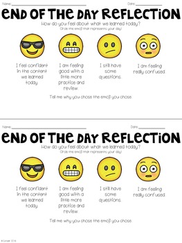 Emoji Reflections (Student Reflection Form) by Meredith Schaar | TpT