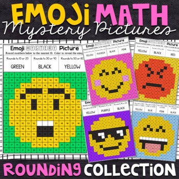 Preview of Emoji Rounding Mystery Pictures | Rounding Color by Number