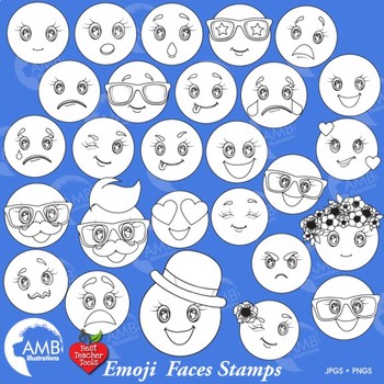 Preview of Emoji Stamps Clipart, Emoticons Clipart, Smiley Face, Feelings Clipart, AMB-2251