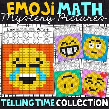Preview of Emoji Telling Time Mystery Pictures | Telling Time Color by Number