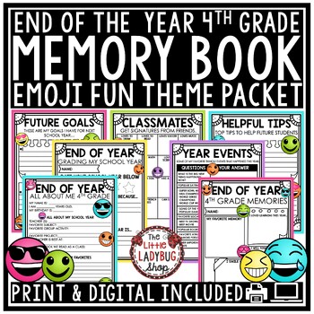 Preview of Emoji End of Year Memory Book 4th Grade Last Week of School Writing Activities