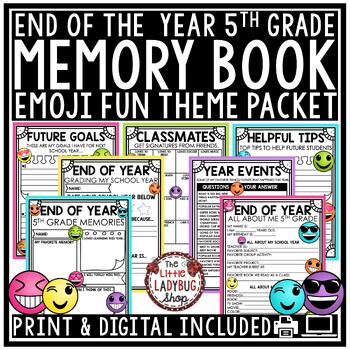 Preview of Emoji End of Year Memory Book 5th Grade Last Week of School Writing Activities