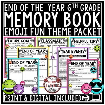 Preview of Emoji End of Year Memory Book 6th Grade Last Week of School Writing Activities
