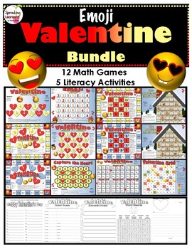 Preview of Emoji Valentine Bundle (Math Games, Literacy Activities)