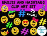 Emojis and Hashtags Clip Art Set Hand Drawn