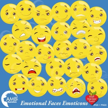 Preview of Emoticons Clipart, Emoji Clipart, Feelings Clipart,  AMB-2314