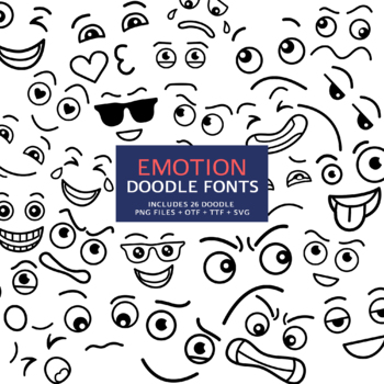 Preview of Emotion Doodle Fonts, Instant File otf, ttf Font Download, Digital Font Bundle