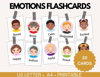 Preview of Emotion Flashcards, Feelings Flashcards, Mental Health Printable, Emotions List,