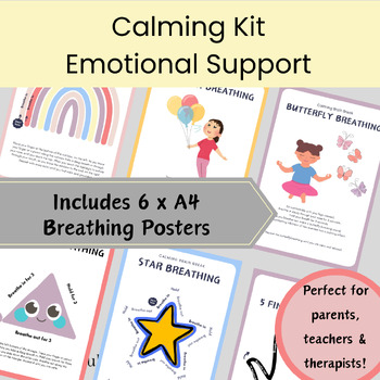 Preview of Emotion Support Breathing Poster Pack - Meltdown Management - Calming Kit