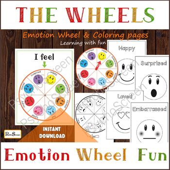 Preview of Emotion Wheel, Emotion learning set, Coloring, Autism, Special education