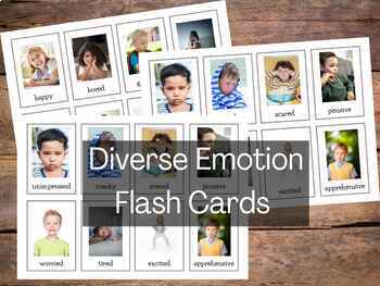 Preview of Emotion flash cards for identifying feelings PDF 24 diverse emotion cards
